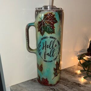 Glittery Fall-Themed Tumbler with Straw